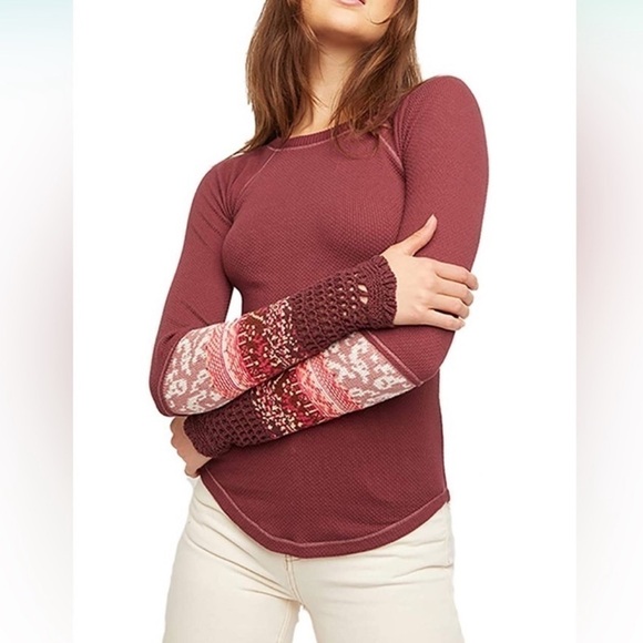 FREE PEOPLE Thermal In The Mix Cuff Top in Rio Vino - Picture 6 of 15